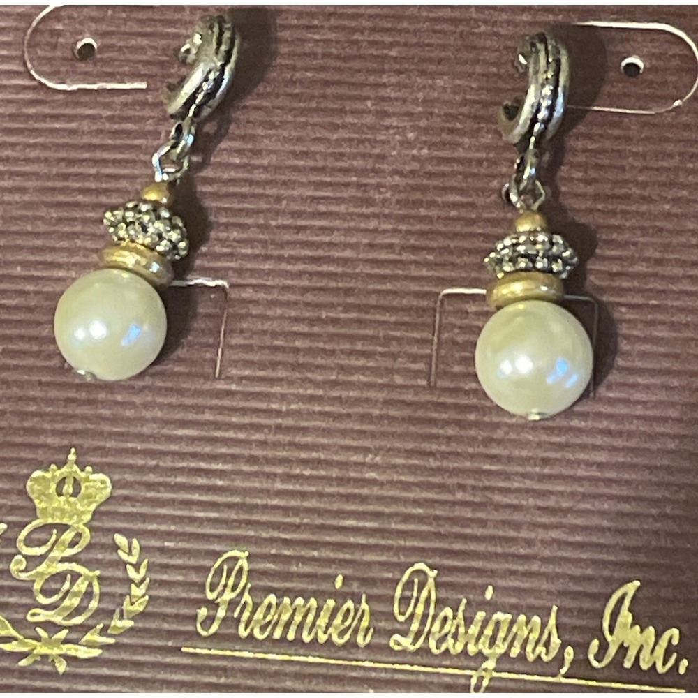 Premier Designs Silver & Gold Tone Faux Pearl Dangle Post Earrings